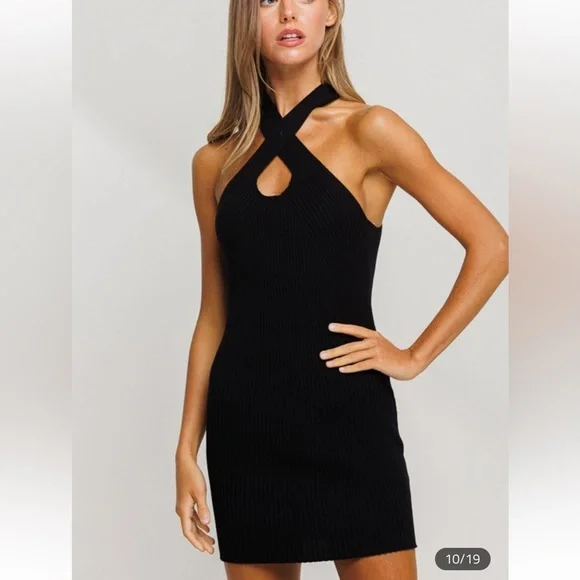 black mini criss cross dress Black Smocked Top Short Dress With Criss Cross Back
